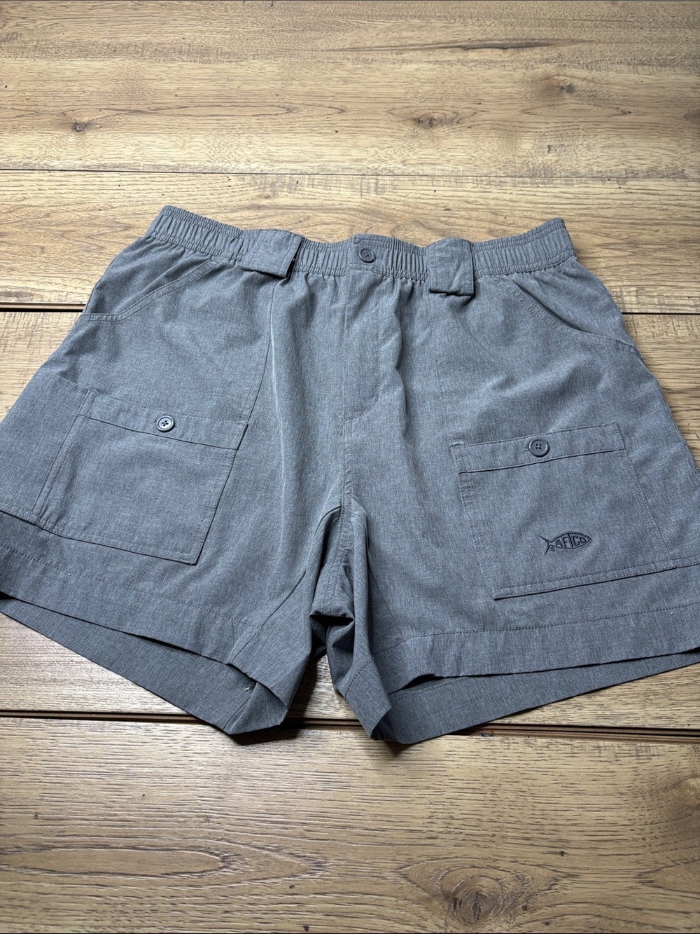 Men’s AFTCO Gray Elastic Waist Fishing Shorts Size 38
